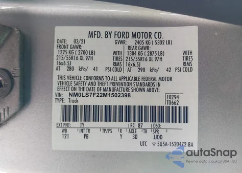 2021 Ford Transit Connect Xlt из США, поврежденный, VIN NM0LS7F22M1502398